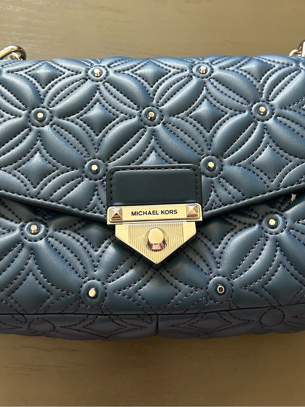 Michael Kors Quilted Navy Blue Leather Crossbody with Gold-Tone Hardware